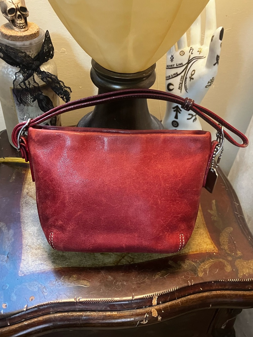 Vintage Coach Legacy Red Leather Small Bucket / Hobo Bag (Style 9151)